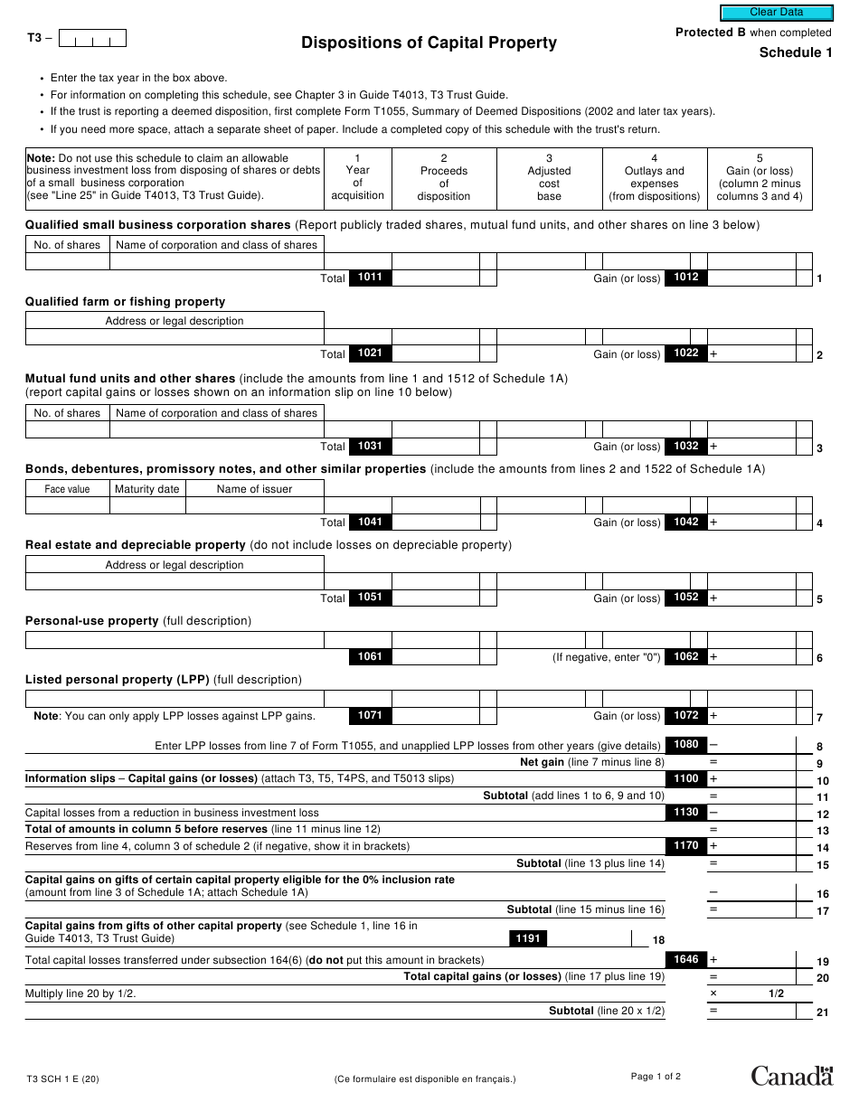 Form T3 Schedule 1 Download Fillable PDF Or Fill Online Dispositions Of 