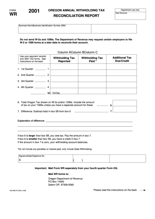 Oregon Form Wr Fillable Printable Forms Free Online