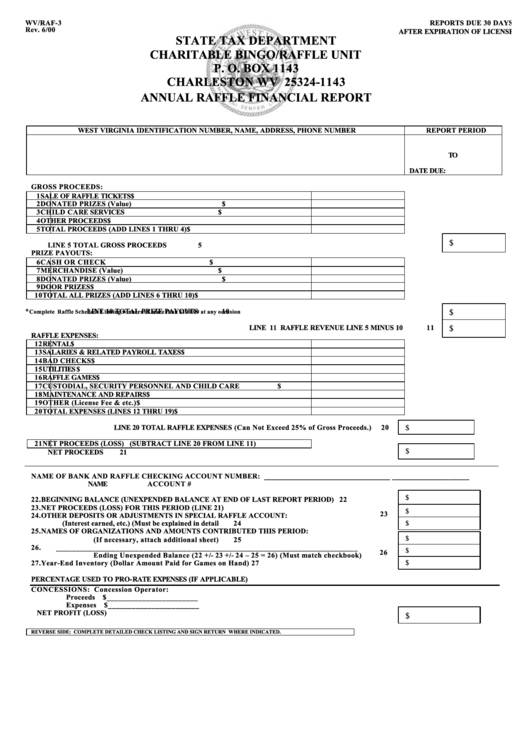 Form Wv raf 3 Annual Raffle Financial Report Form Printable Pdf Download