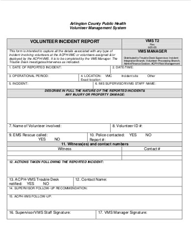 FREE 12 Volunteer Incident Report Examples Templates Download Now 