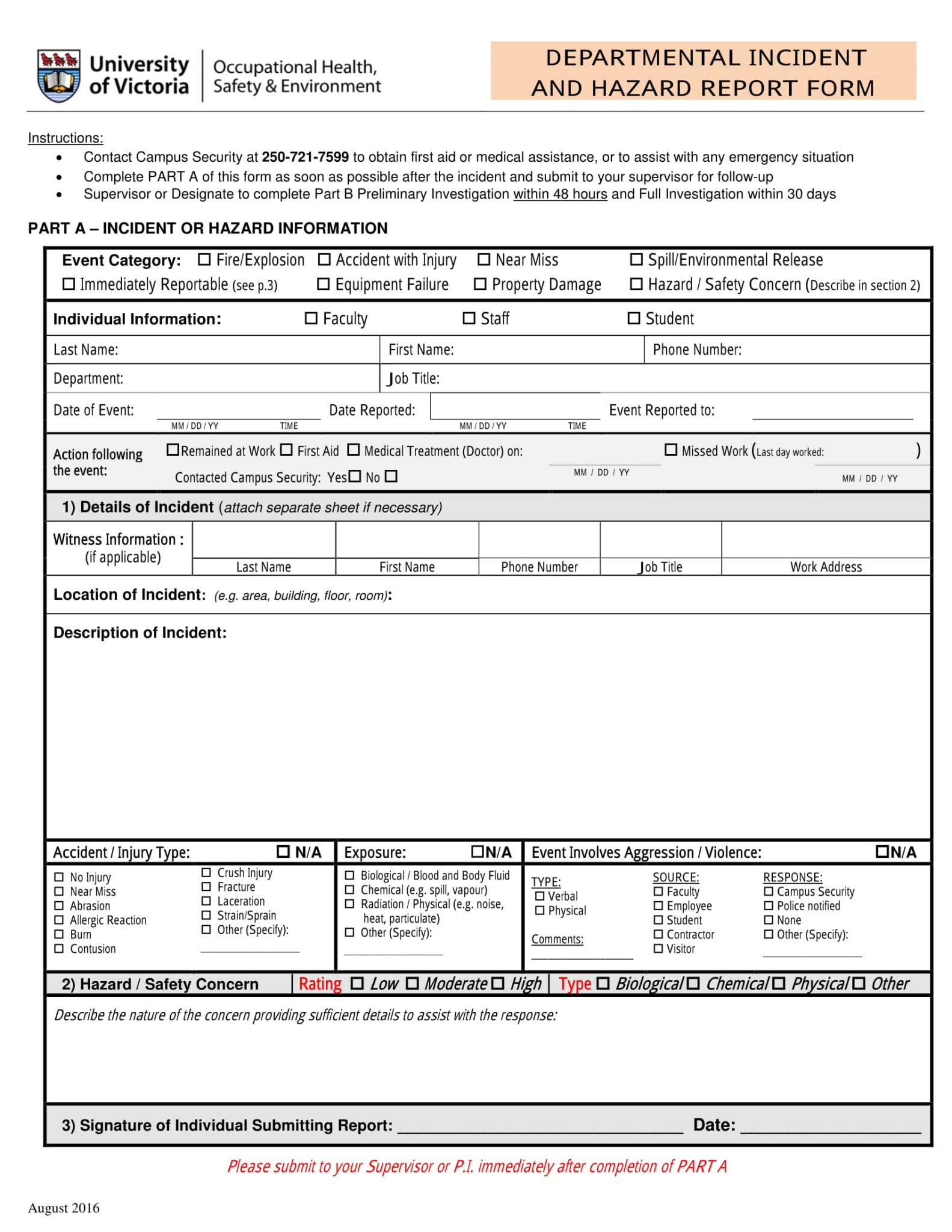 Hazard Incident Report Form Example Reportform Net