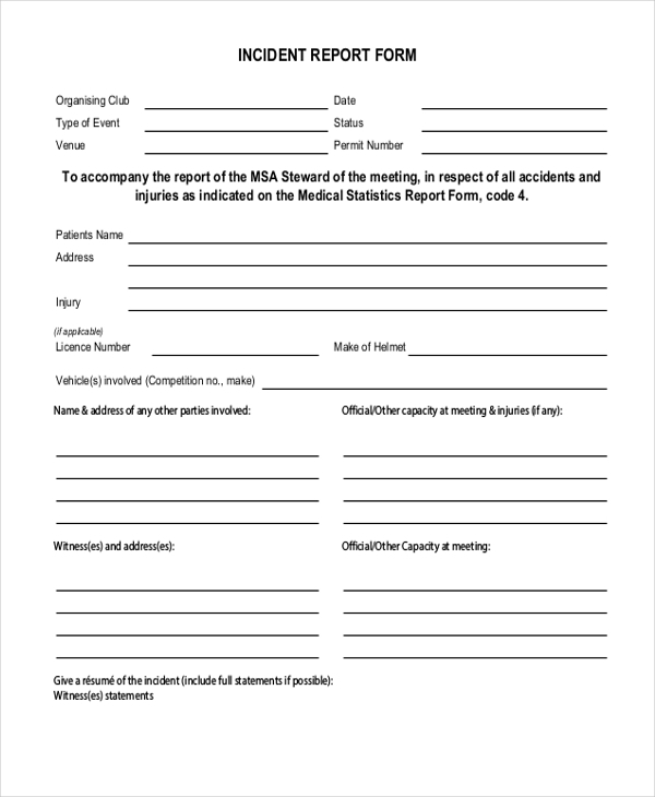 FREE 13 Sample Incident Report Forms In PDF MS Word Excel