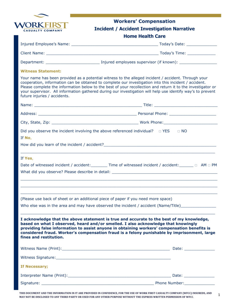 Free 14 Employee Witness Statement Forms In Ms Word Pdf 9370