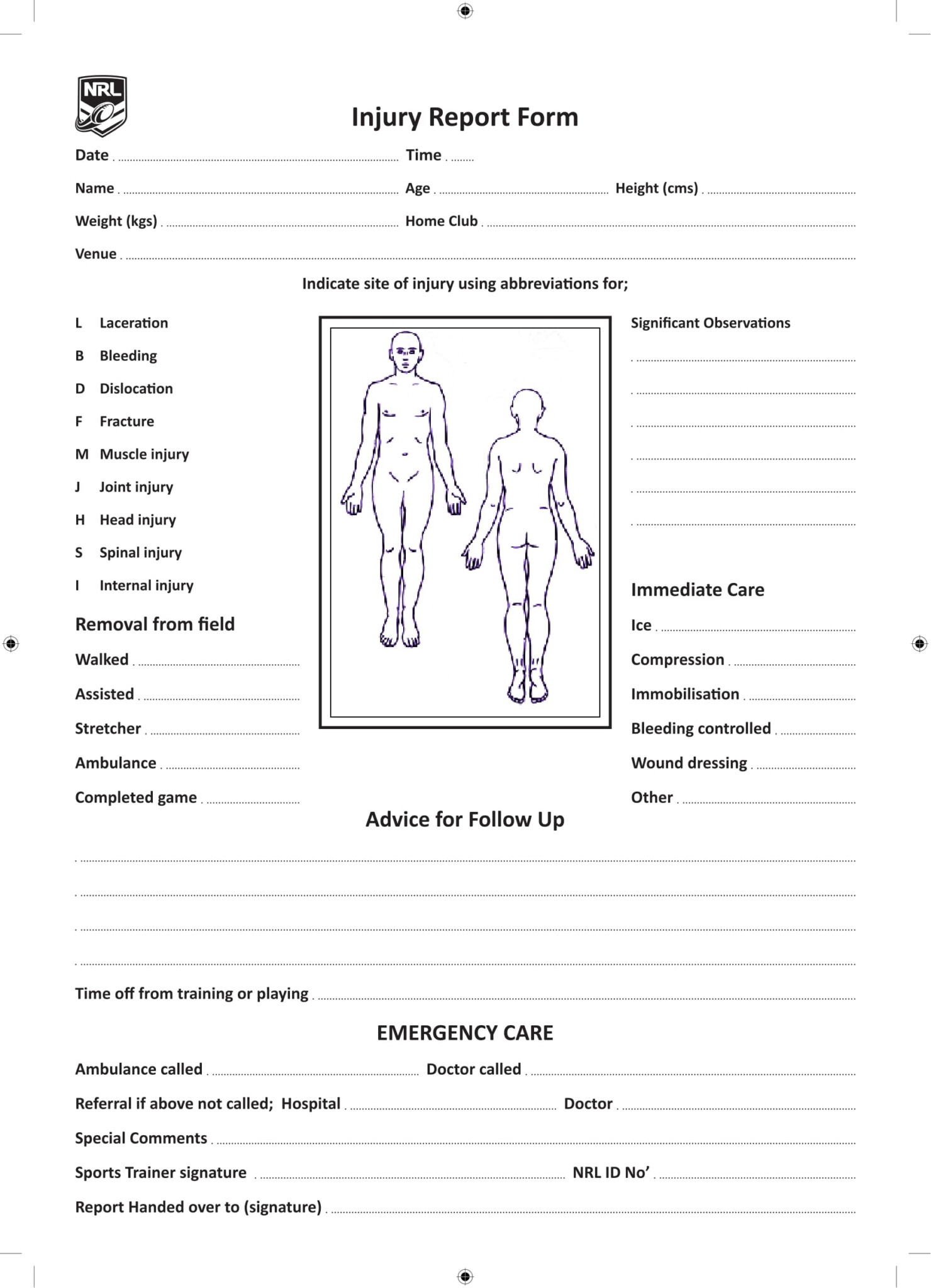 Injury Report Form Example ReportForm net