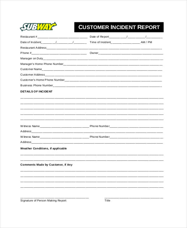 Restaurant Incident Report Form Sample The Document Template ReportForm