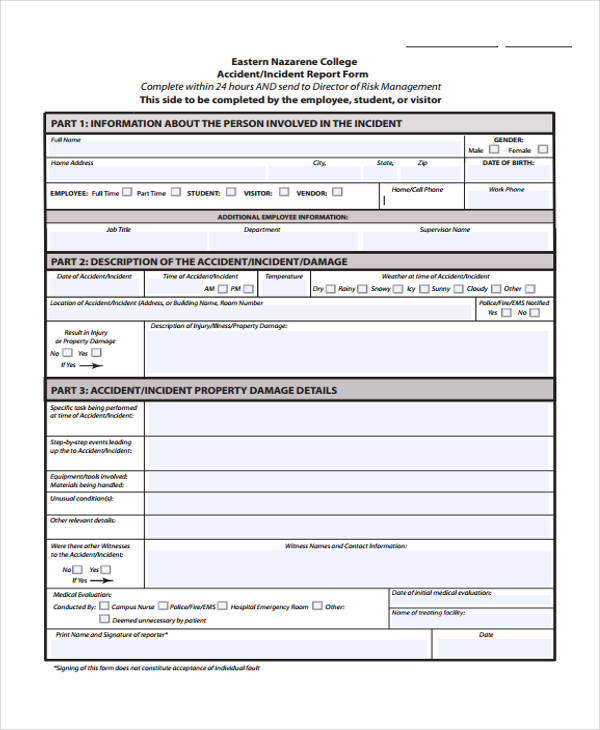 Free 41 Sample Incident Report Forms In Pdf Pages Excel Ms Word