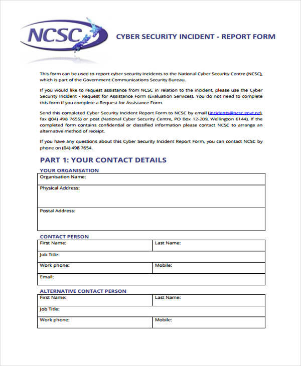 FREE 41 Sample Incident Report Forms In PDF Pages Excel MS Word