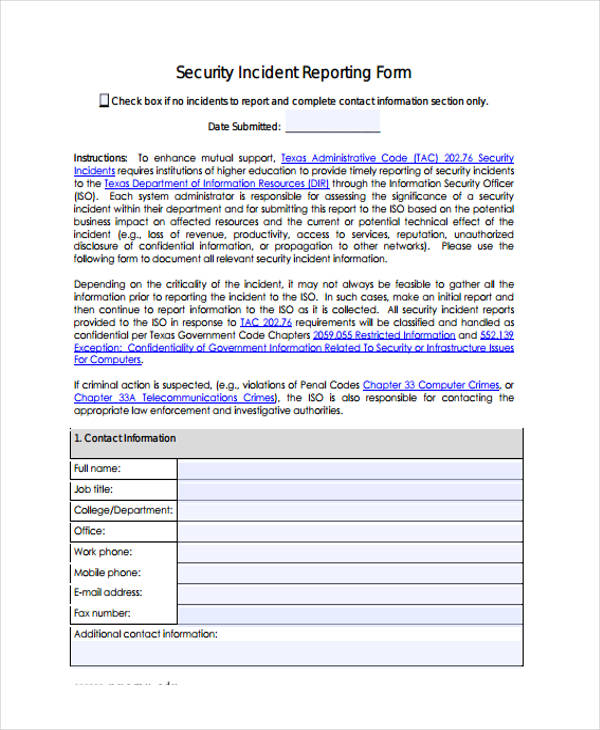 FREE 42 Incident Report Forms In PDF MS Word Excel