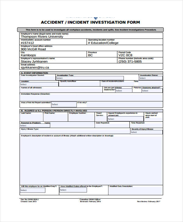 Free Incident Report Forms In Pdf Ms Word Excel Reportform Net