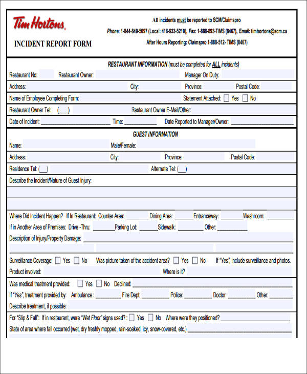 FREE 59 Incident Report Formats In PDF MS Word Google Docs