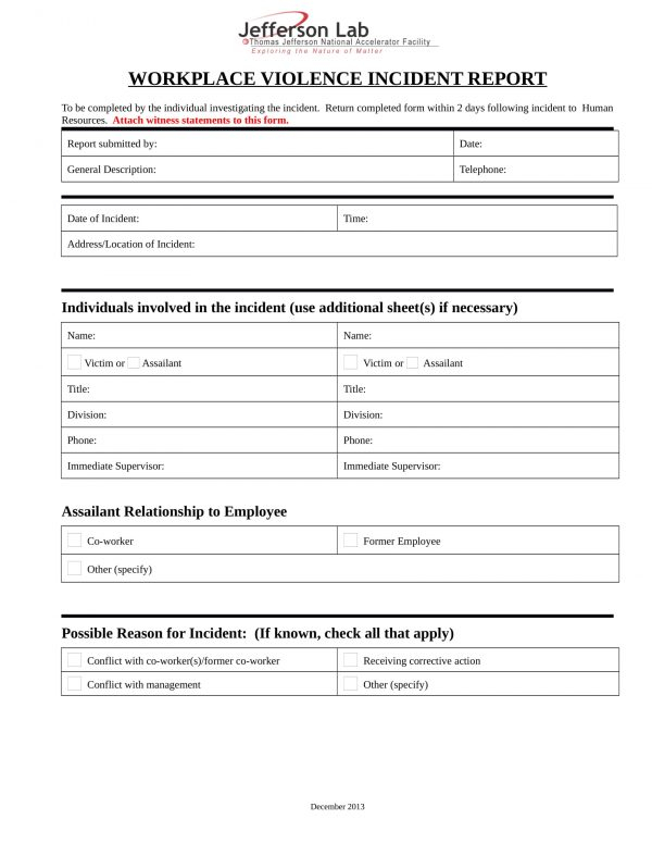 FREE 7 Violent Incident Report Forms In PDF MS Word