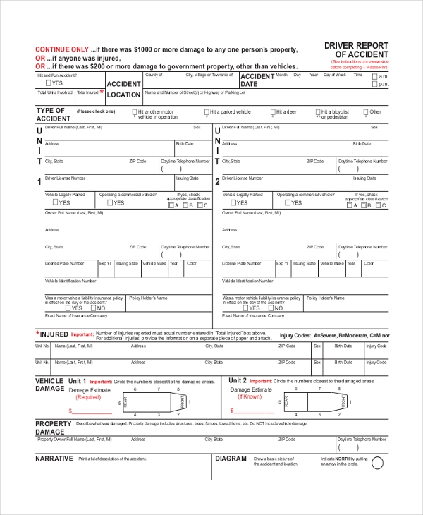 FREE 9 Sample DMV Accident Report Forms In PDF MS Word Pages 