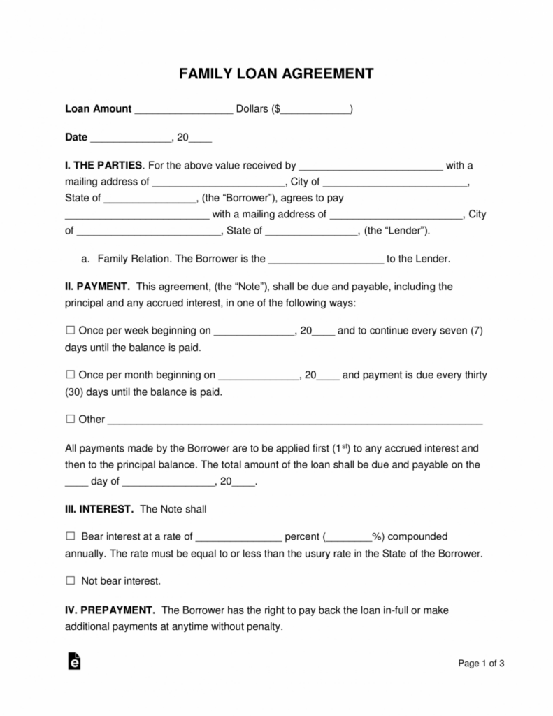 Free Free Family Loan Agreement Template Pdf Word Eforms Promissory 