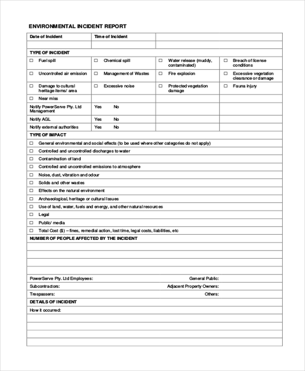 Free Incident Report Sample Master Template