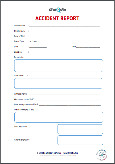 Free Printable Accident Reports For Childcare Centres Daycare 