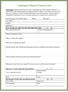 Free Printable Injury Form Templates Word PDF