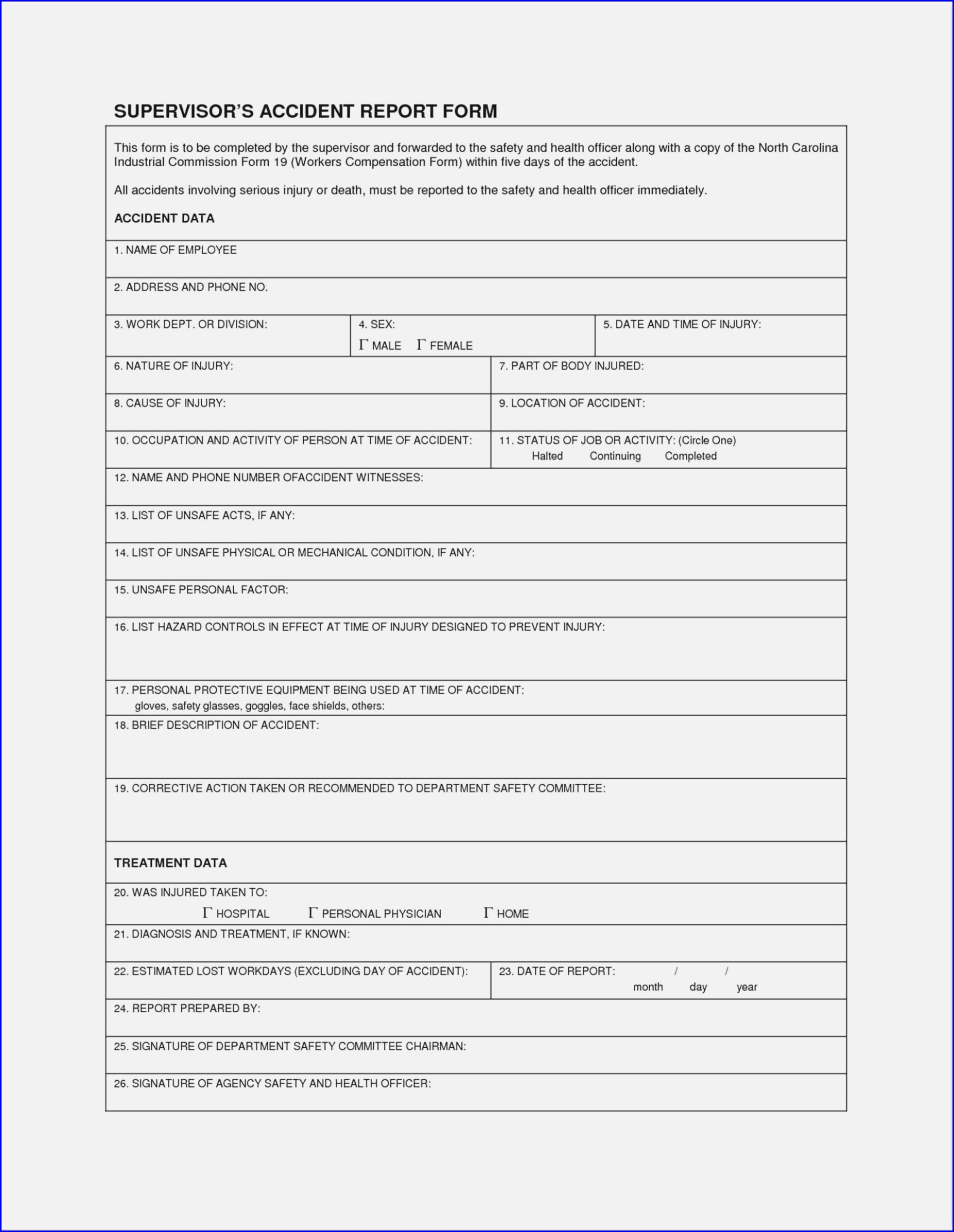 Free Printable Workplace Accident Report Form Template Resume 