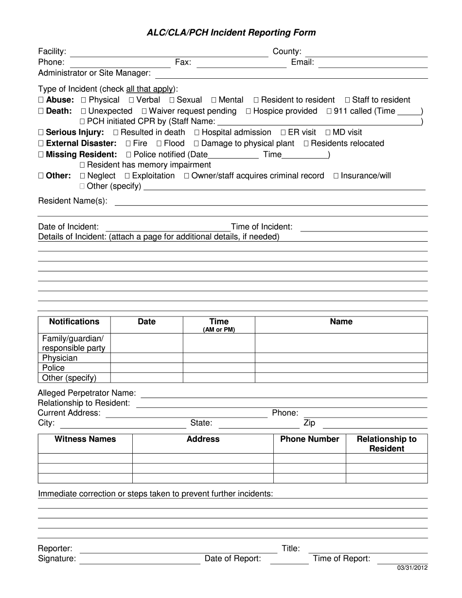 Georgia Facility Incident Report Fill Online Printable Fillable