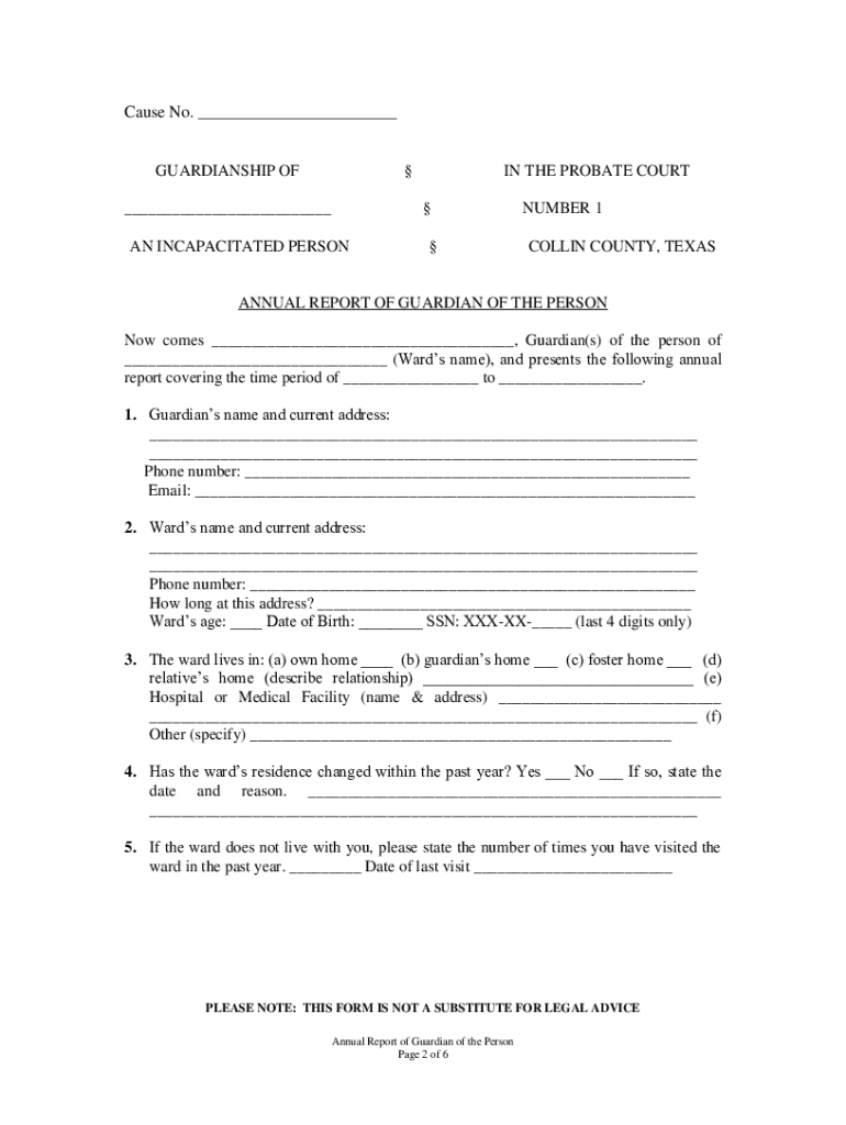 Guardianship Annual Report Texas Fill Online Printable Fillable