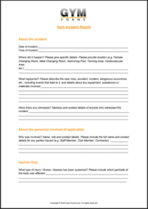 Gym Incident Report PDF Free Printable PDF Download