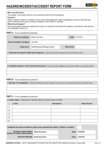 Hazard Incident Accident Report Form Australia In Word And Pdf