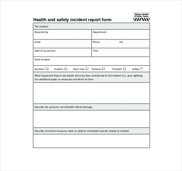 Health And Safety Incident Report Form Template 7 TEMPLATES EXAMPLE 