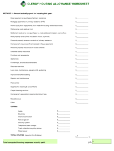 Housing Allowance Worksheet Clergy Financial Resources Download