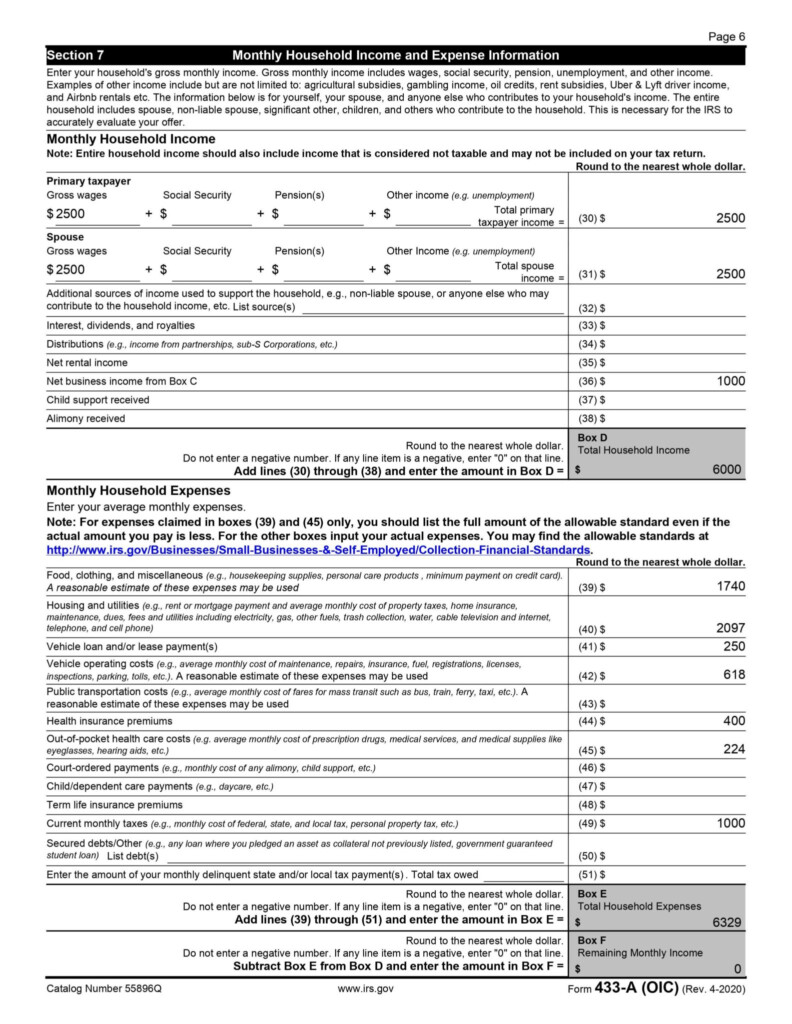 How To Fill Out Form 433 A OIC 2019 Version Detailed Instructions 