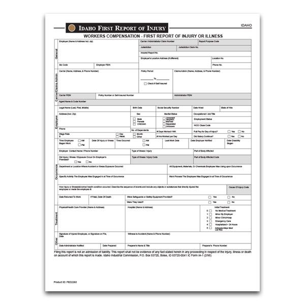 Idaho First Report Of Injury Form From LaborLawCenter