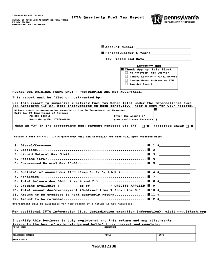 IFTA 100 IFTA Quarterly Fuel Tax Report Free Download