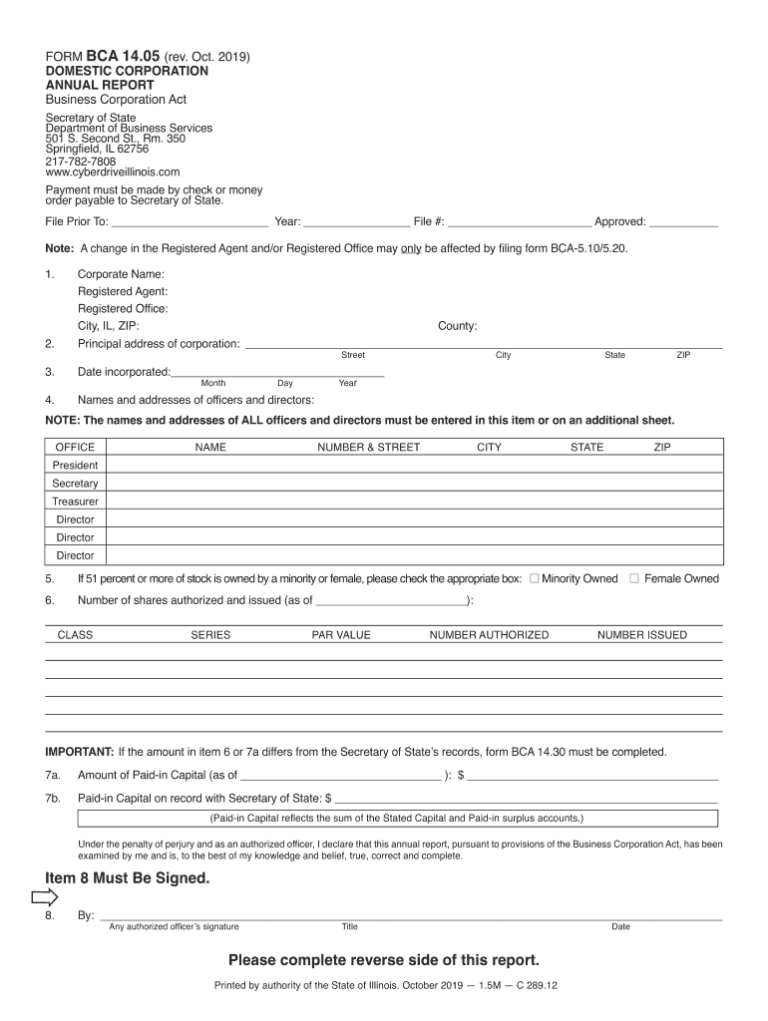 Illinois Form Bca 14 05 Foreign Corporation Annual Report Instructions 