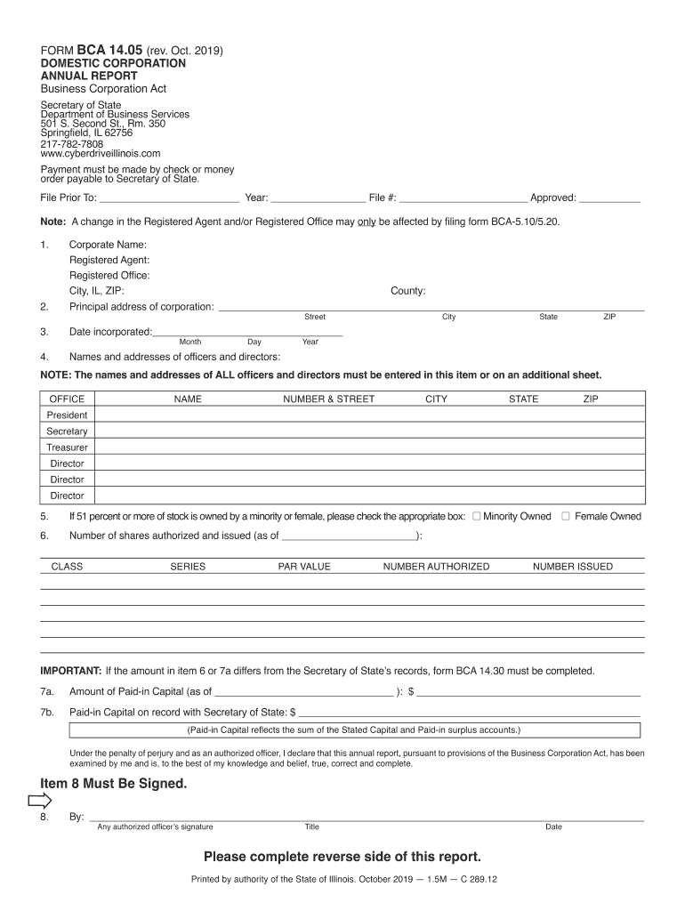 IL BCA 14 05 Domestic Corporation 2019 Fill And Sign Printable
