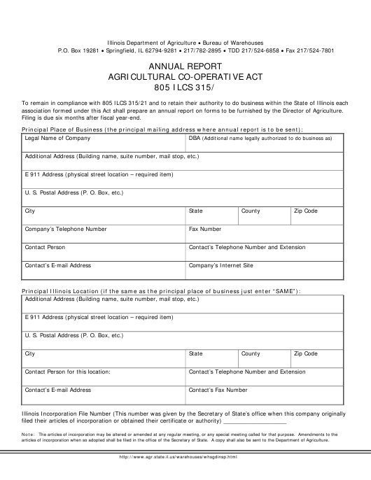 Illinois Annual Report Form Agricultural Co operative Act Download 