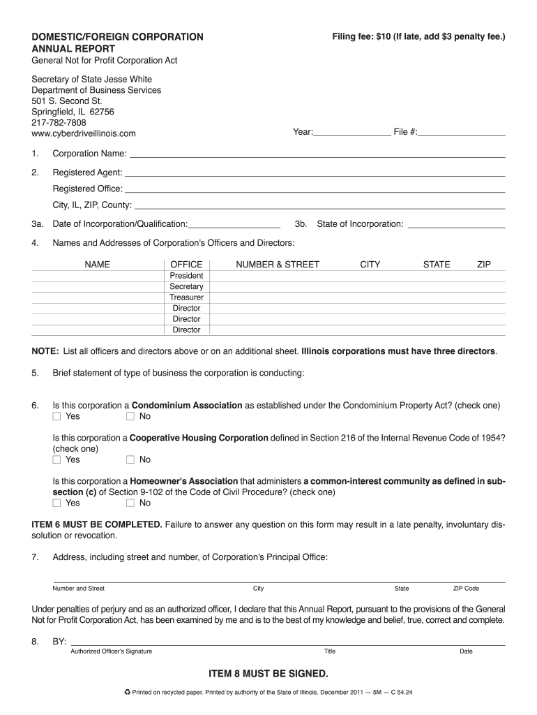 Illinois Corporate Annual Report Form Pdf Fill Online Printable 