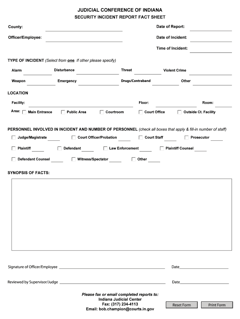 IN Security Incident Report Fact Sheet Complete Legal Document Online 