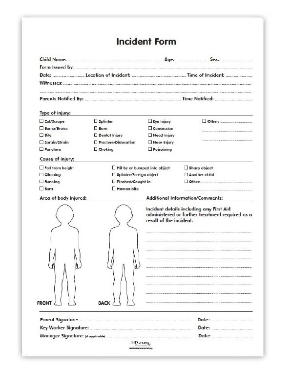 Incident Forms Nursery Resources Daycare Forms Starting A Daycare 