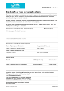 Incident near Miss Investigation Form Template In Word And Pdf Formats