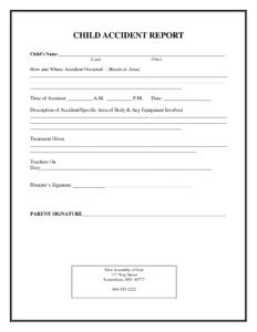 Incident Report Form Child Care CHILD ACCIDENT REPORT childcareideas