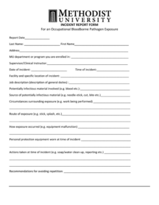 INCIDENT REPORT FORM For An Occupational Bloodborne Pathogen Exposure