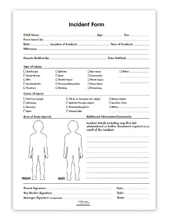 Incident Report Form Medical And Incident Pads Daycare Forms