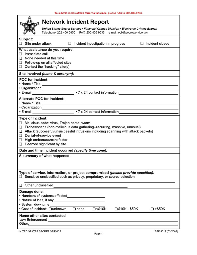 Incident Report Form Template Database Letter Templates
