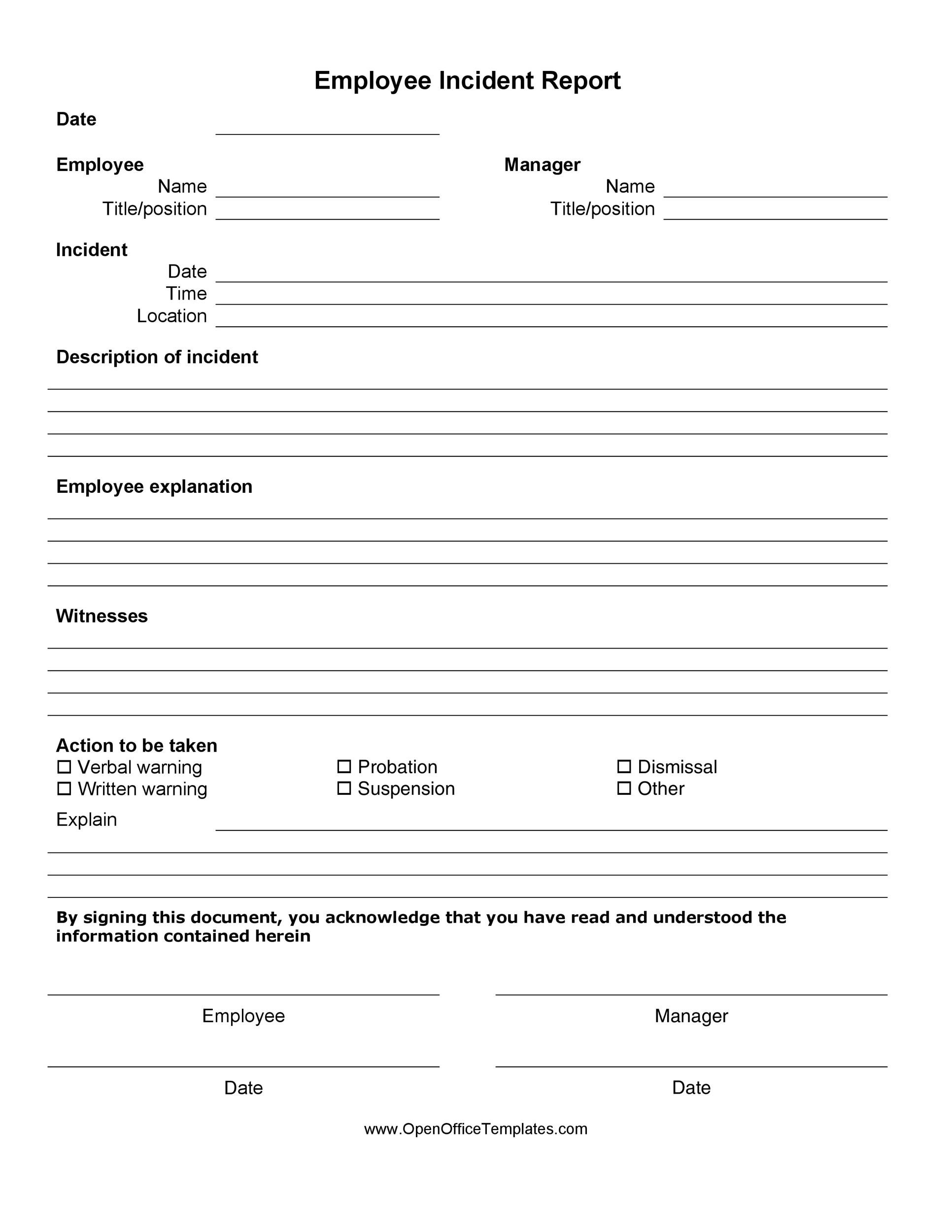 Incident Report Sample In Workplace Collection Letter Templates