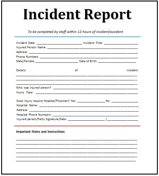 Incident Report Templates 4 Free Word PDF Formats Incident 