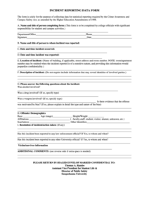 Incident Reporting Data Form Susquehanna University Printable Pdf