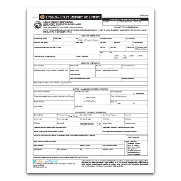 Indiana First Report Of Injury Form From LaborLawCenter