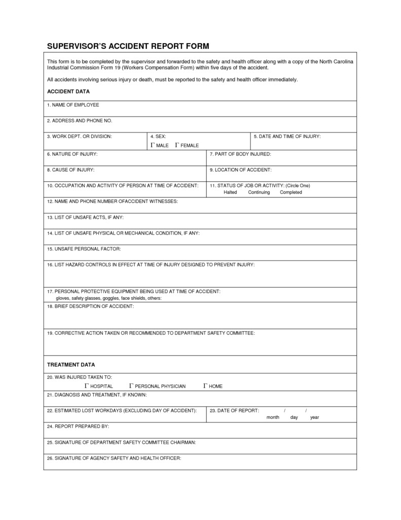 Industrial Accident Report Form Template SUPERVISOR S ACCIDENT REPORT 
