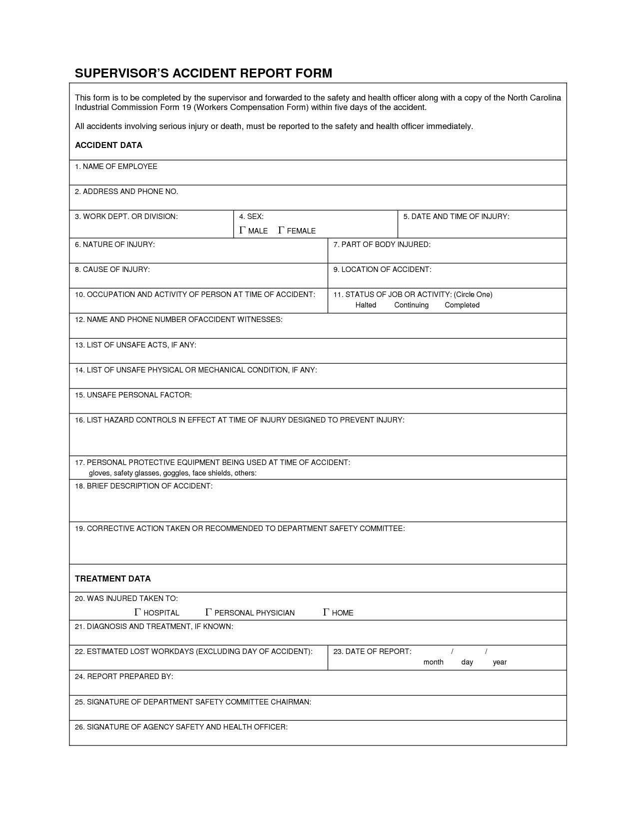 Industrial Accident Report Form Template SUPERVISOR S ACCIDENT REPORT