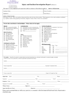 Injury And Incident Investigation Report Template Florida Polytechnic