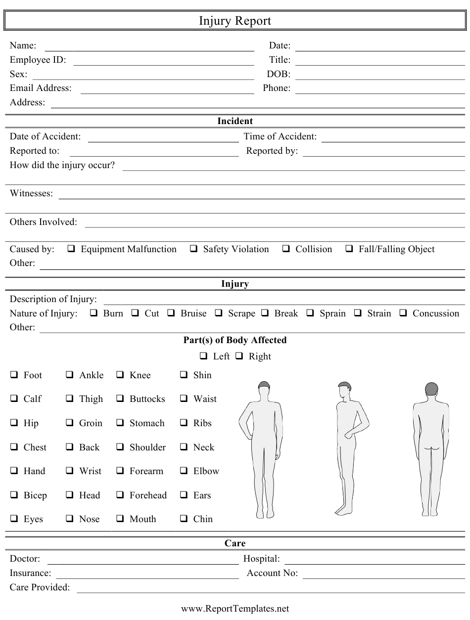 Injury Report Form Download Printable PDF Templateroller