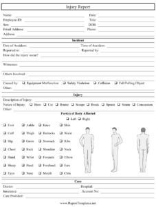 Injury Report Form Download Printable PDF Templateroller